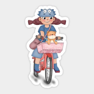 Girl Cycling With Bear Doll Sticker